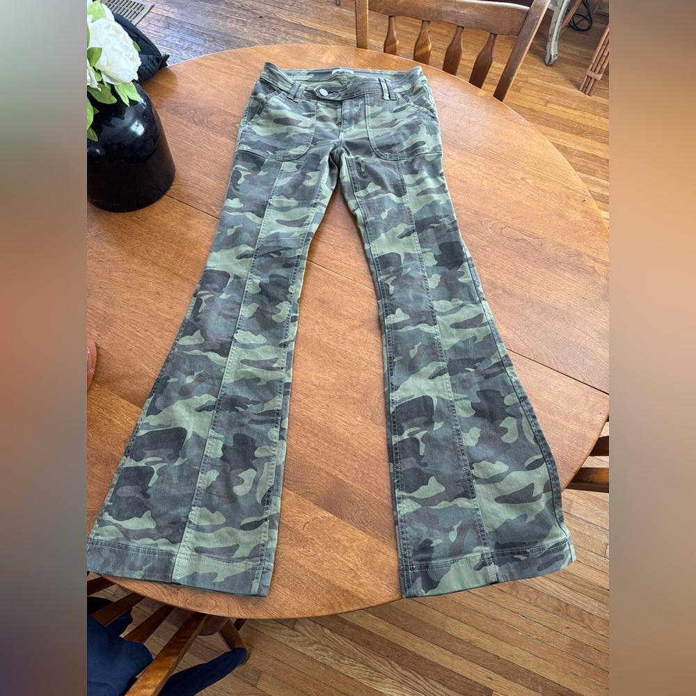Garage Green Camo Flare Women Jeans